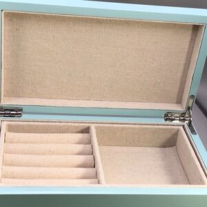 Max Studio Aquamarine Colored Jewelry Box 9" X 5" X 3" Mirrored Latticework